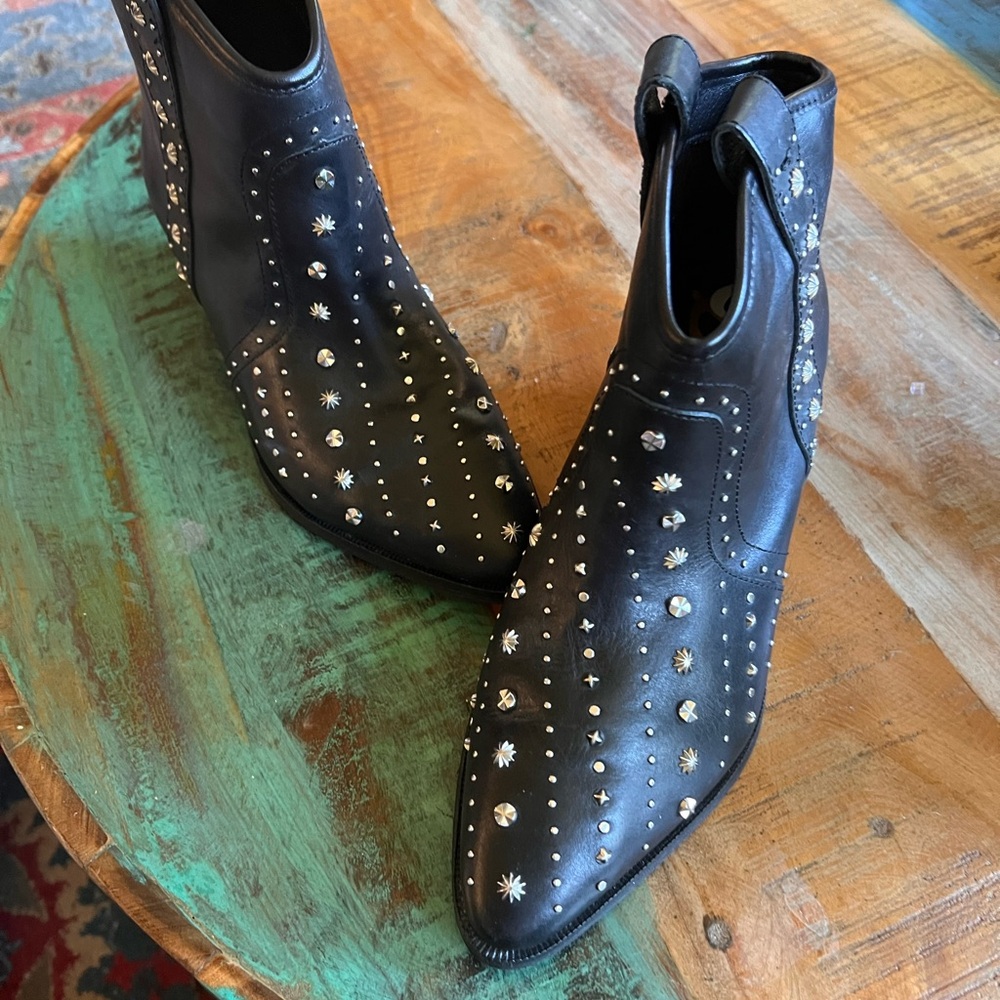 👢 Sam Edelman Studded Cowboy Ankle Booties — Black — Sz 6